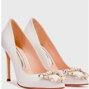 Sophia Webster Embellished Pointed Pumps Women's 9.5/EU 39.5 Ivory Satin